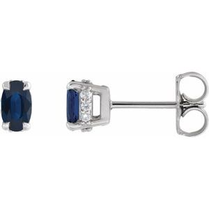 14K White Gold Lab-Grown Blue Sapphire & .06 CTW Natural Diamond Hidden Halo-Style Stud Earrings