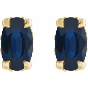 14K Yellow Gold Lab-Grown Blue Sapphire & .06 CTW Natural Diamond Hidden Halo-Style Stud Earrings – image 2
