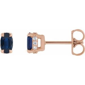 14K Rose Gold Lab-Grown Blue Sapphire & .06 CTW Natural Diamond Hidden Halo-Style Stud Earrings