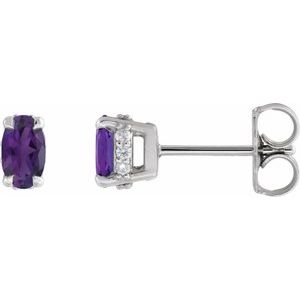 14K White Gold Natural Amethyst & .06 CTW Natural Diamond Hidden Halo-Style Stud Earrings