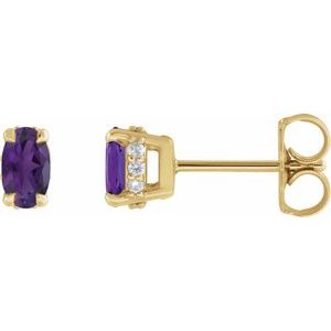 14K Yellow Gold Natural Amethyst & .06 CTW Natural Diamond Hidden Halo-Style Stud Earrings
