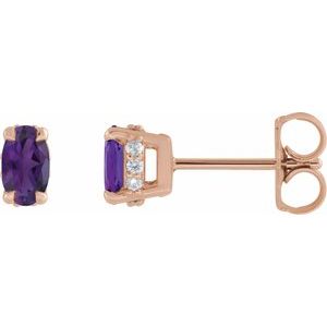 14K Rose Gold Natural Amethyst & .06 CTW Natural Diamond Hidden Halo-Style Stud Earrings