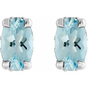 Platinum Natural Aquamarine & .06 CTW Natural Diamond Hidden Halo-Style Stud Earrings – image 2