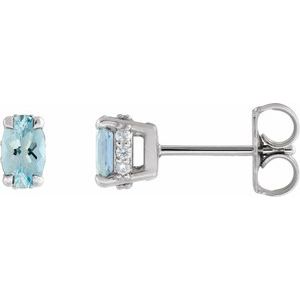 Sterling Silver Natural Aquamarine & .06 CTW Natural Diamond Hidden Halo-Style Stud Earrings