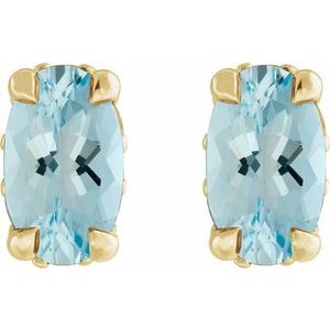 14K Yellow Gold Natural Aquamarine & .06 CTW Natural Diamond Hidden Halo-Style Stud Earrings – image 2