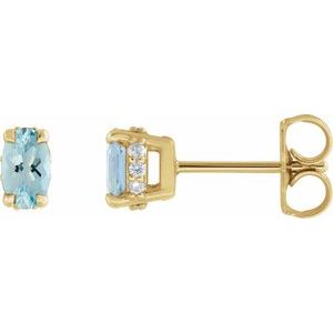 14K Yellow Gold Natural Aquamarine & .06 CTW Natural Diamond Hidden Halo-Style Stud Earrings