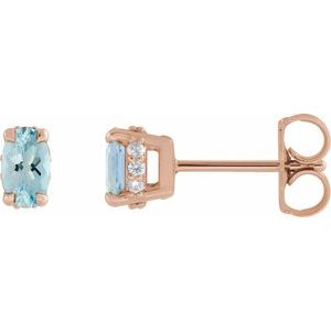 14K Rose Gold Natural Aquamarine & .06 CTW Natural Diamond Hidden Halo-Style Stud Earrings
