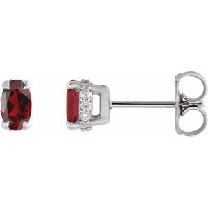 Platinum Natural Mozambique Garnet & .06 CTW Natural Diamond Hidden Halo-Style Stud Earrings