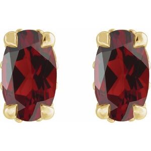 14K Yellow Gold Natural Mozambique Garnet & .06 CTW Natural Diamond Hidden Halo-Style Stud Earrings