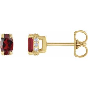 14K Yellow Gold Natural Mozambique Garnet & .06 CTW Natural Diamond Hidden Halo-Style Stud Earrings