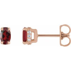 14K Rose Gold Natural Mozambique Garnet & .06 CTW Natural Diamond Hidden Halo-Style Stud Earrings