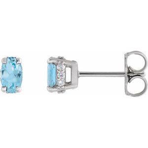 14K White Gold Natural Sky Blue Topaz & .06 CTW Natural Diamond Hidden Halo-Style Stud Earrings