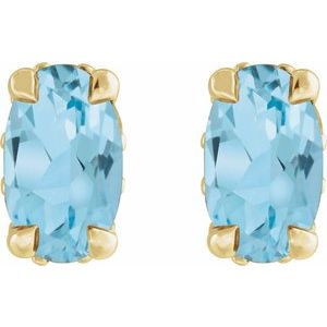 14K Yellow Gold Natural Sky Blue Topaz & .06 CTW Natural Diamond Hidden Halo-Style Stud Earrings