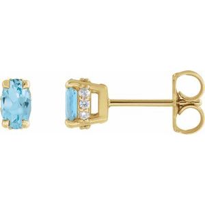 14K Yellow Gold Natural Sky Blue Topaz & .06 CTW Natural Diamond Hidden Halo-Style Stud Earrings