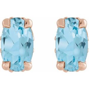 14K Rose Gold Natural Sky Blue Topaz & .06 CTW Natural Diamond Hidden Halo-Style Stud Earrings – image 2