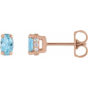 14K Rose Gold Natural Sky Blue Topaz & .06 CTW Natural Diamond Hidden Halo-Style Stud Earrings