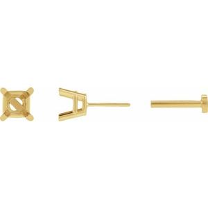 14K Yellow Gold 3.5 mm Square 4-Prong Lightweight Earring Mounting – image 2