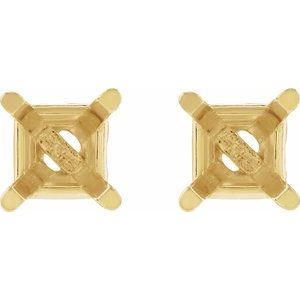 14K Yellow Gold 4 mm Square 4-Prong Lightweight Earring Mounting – image 2