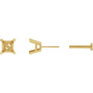 14K Yellow Gold 4 mm Square 4-Prong Lightweight Earring Mounting – image 3