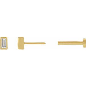 14K Yellow Gold 4x2 mm Straight Baguette Press Fit Back Earring Mounting – image 3