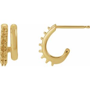 14K Yellow Gold Accented Stacked Left 11.7 mm Double J-Hoop Earring Mounting – image 2