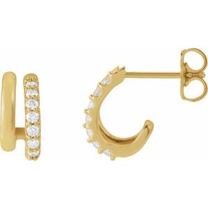 14K Yellow Gold 1/5 CTW Natural Diamond Stacked 11.7 mm Hoop Double J-Earrings