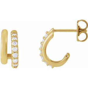 14K Yellow Gold 1/5 CTW Lab-Grown Diamond Stacked 11.7 mm Double J-Hoop Earrings – image 2