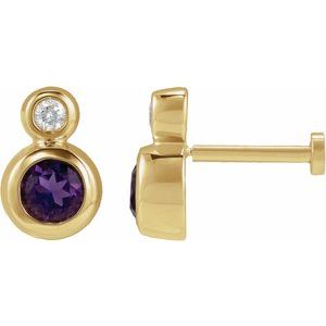 14K Yellow Gold 4 mm Natural Amethyst & .02 CT Natural Diamond Earring