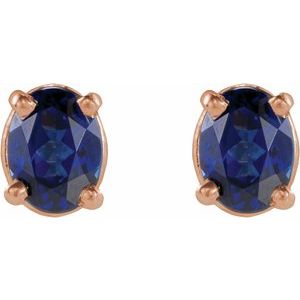 14K Rose Gold 4x3 mm  Natural Blue Sapphire Earring – image 2
