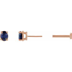 14K Rose Gold 5x3 mm  Natural Blue Sapphire Earring – image 3