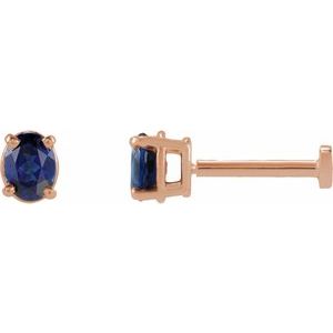 14K Rose Gold 4x3 mm  Natural Blue Sapphire Earring