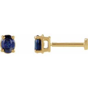 14K Yellow Gold 4x3 mm  Natural Blue Sapphire Earring