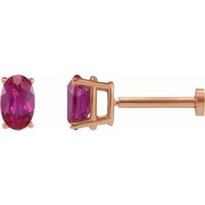 14K Rose Gold 4x3 mm  Natural Ruby Earring