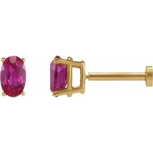 14K Yellow Gold 4x3 mm  Natural Ruby Earring