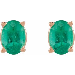 14K Rose Gold 4x3 mm  Lab-Grown Emerald Earring – image 2