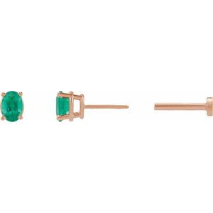 14K Rose Gold 4x3 mm  Lab-Grown Emerald Earring – image 3
