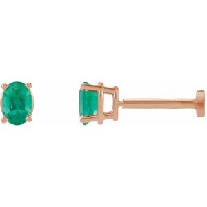 14K Rose Gold 4x3 mm  Natural Emerald Earring
