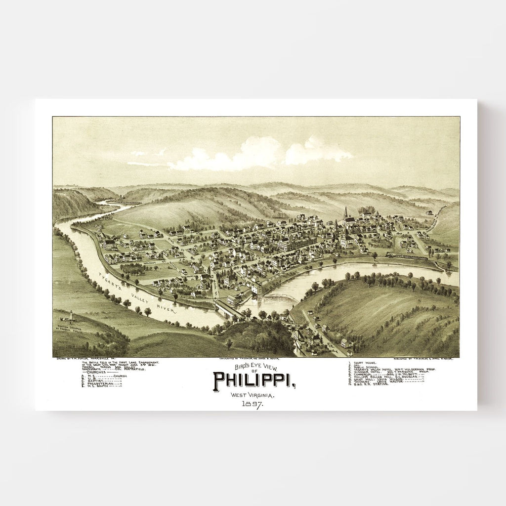Vintage Map of Phillippi, West Virginia 1897