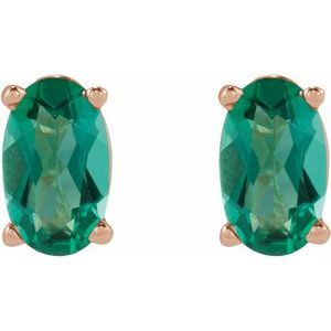 14K Rose Gold 5x3 mm  Lab-Grown Emerald Earring – image 2