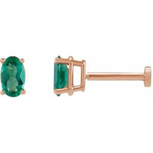 14K Rose Gold 5x3 mm  Lab-Grown Emerald Earring