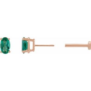 14K Rose Gold 5x3 mm  Lab-Grown Emerald Earring – image 3