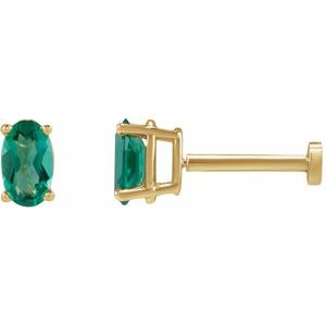 14K Yellow Gold 5x3 mm  Lab-Grown Emerald Earring