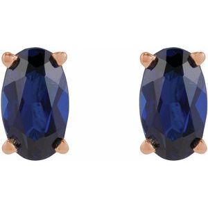 14K Rose Gold 5x3 mm  Lab-Grown Blue Sapphire Earring – image 2