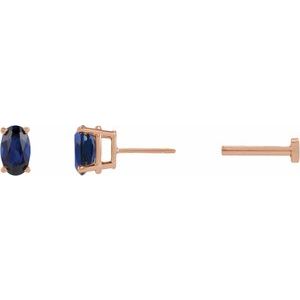 14K Rose Gold 5x3 mm  Lab-Grown Blue Sapphire Earring – image 3