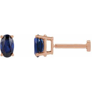 14K Rose Gold 5x3 mm  Lab-Grown Blue Sapphire Earring
