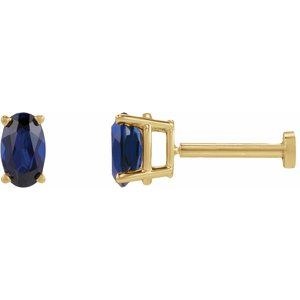 14K Yellow Gold 5x3 mm  Lab-Grown Blue Sapphire Earring