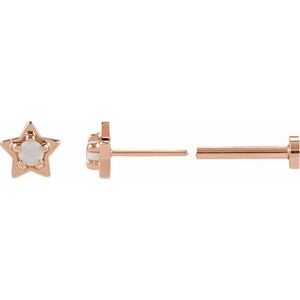 14K Rose Gold Natural White Opal Petite Star Earring – image 2