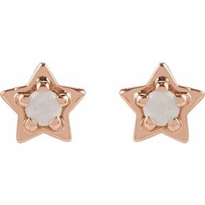 14K Rose Gold Natural White Opal Petite Star Earring