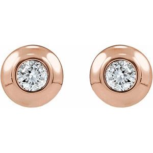 14K Rose Gold .03 CT Natural Diamond Domed Bezel-Set Earring