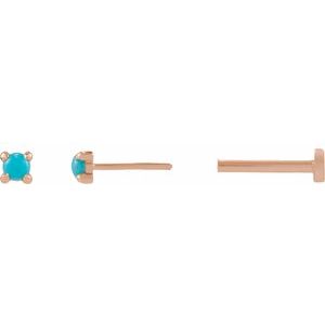 14K Rose Gold Cabochon Natural Turquoise Stud Earring – image 3